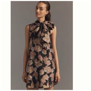 NWT Anthropologie Maeve The Caroline Sleeveless Tie-Neck Jacquard Mini Dress L